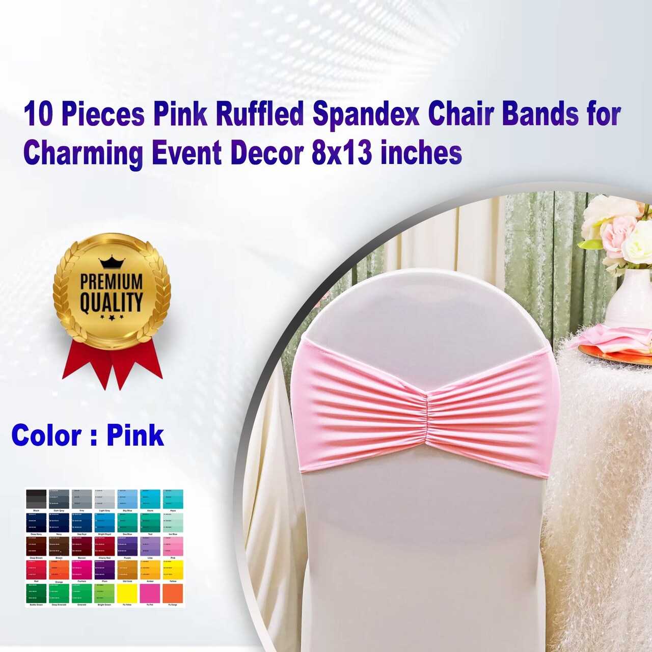 10 Pieces Pink Ruffled Spandex Chair Bands for Charming Event Decor 8x13 inches